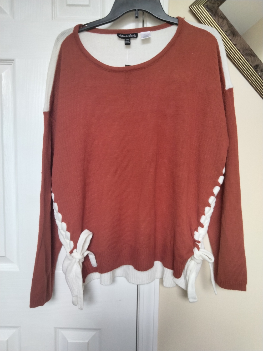 A New Day Rust and White Knit Tie-Accent Sweater